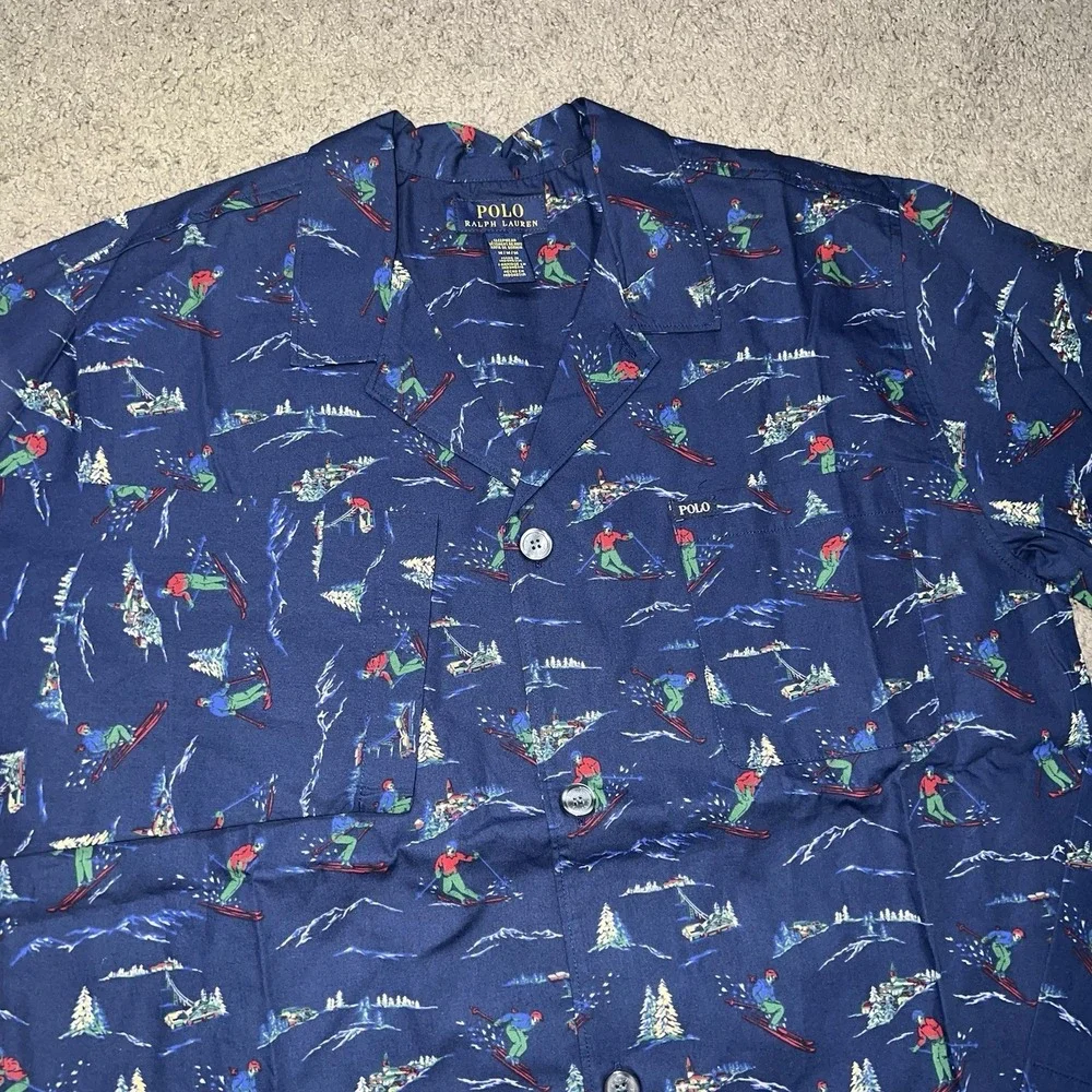 Polo Ralph Lauren 100% Cotton Men's Sleep Shirt Pajama Downhill Ski AOP‎ Size M